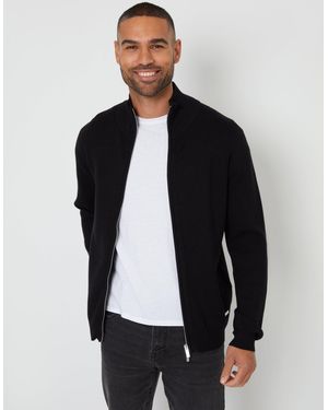 Threadbare Zip-Through Funnel Neck Knitted Cardigan - Blue