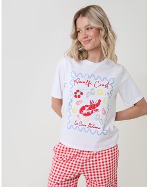Threadbare Petite Amalfi Coast Print Pyjama Set - White