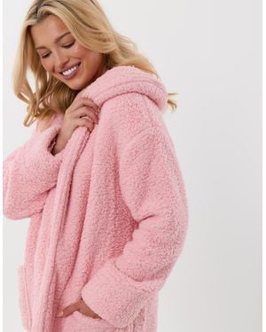 Threadbare Sherpa Fleece Open Dressing Gown - Pink