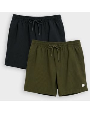 Threadbare 2 Pack Seersucker Swim Shorts - Green