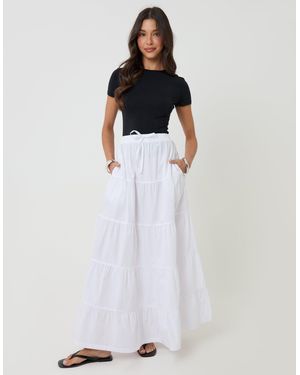 Threadbare Pure Cotton Tiered Maxi Skirt - White