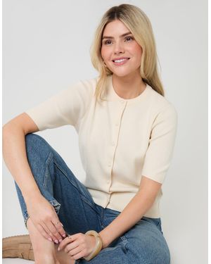 Threadbare Jacquard Knit Short Sleeve Cardigan - Blue