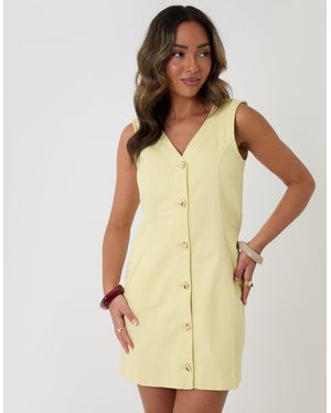 Threadbare Denim V-Neck Mini Pinafore Dress - Natural