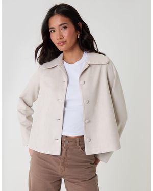 Threadbare Faux Suede Peter Pan Collar Cropped Jacket - Grey