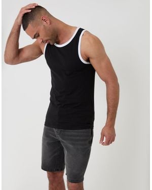 Threadbare Cotton Ringer Vest - Black