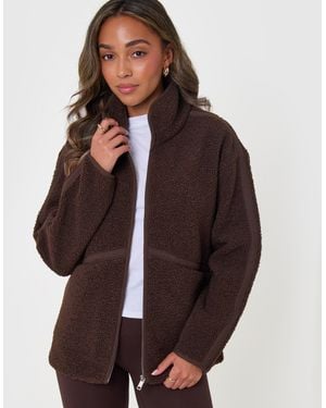 Threadbare Contrast Binding Funnel Neck Fleece - Brown