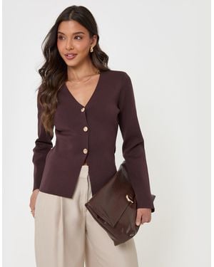 Threadbare Compact Knit V Neck Cardigan - Purple