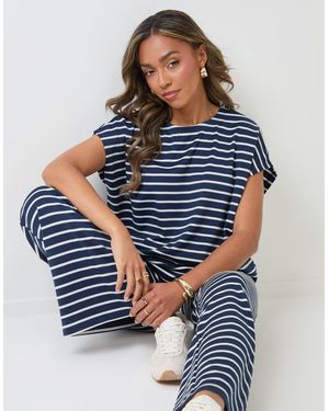 Threadbare Boxy Fit Jersey Cotton Top & Wide Leg Trousers Set - Blue