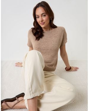 Threadbare Slash Neck Short Sleeve Jumper - Natural