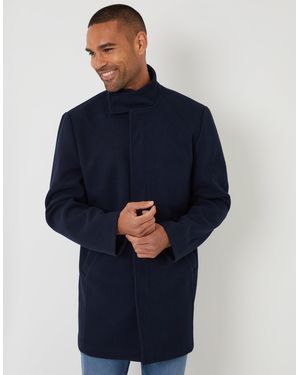 Threadbare Longline Faux Wool Funnel Neck Coat - Blue