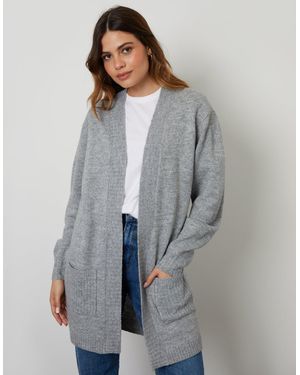 Threadbare Longline Knitted Open Cardigan - Grey