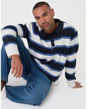 Threadbare Relaxed Fit Knitted Rugby Polo - Blue