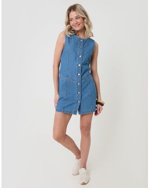 Threadbare Denim Pinafore Mini Dress - Blue