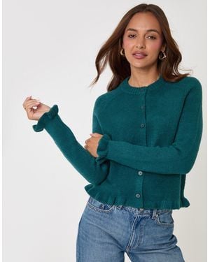 Threadbare Crew Neck Ruffle Cardigan - Green