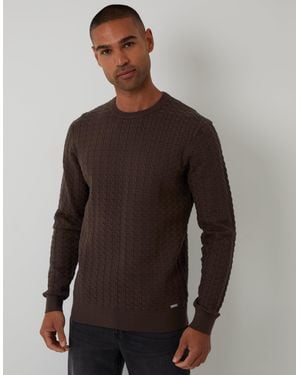 Threadbare Cable Knit Crew Neck Jumper - Brown