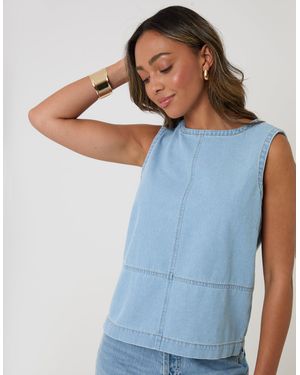 Threadbare Denim Tie-Back Shell Top - Blue