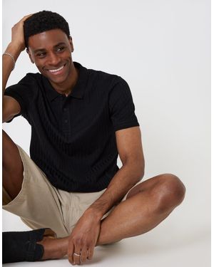 Threadbare Textured Cotton Polo Shirt - Black