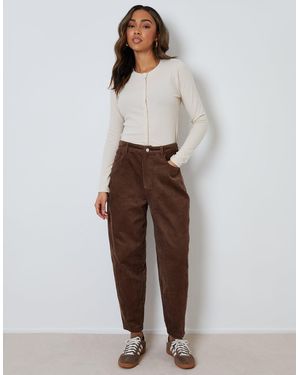 Threadbare Corduroy Barrel Leg Trouser - Brown