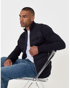 Threadbare Quilted Zip Up Knitted Jacket - Blue