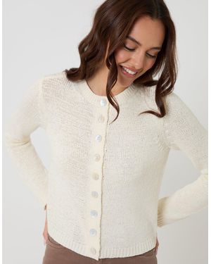 Threadbare Knitted Yarn Crew Neck Cardigan - Natural