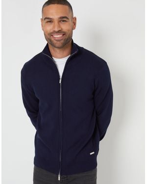 Threadbare Zip-Through Funnel Neck Knitted Cardigan - Blue