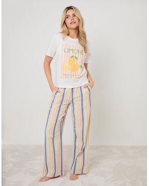 Threadbare Lemonade Graphic Print Cotton Pyjama Set - Natural