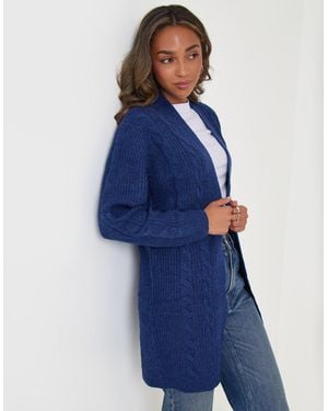 Threadbare Cable Knit Cardigan - Blue