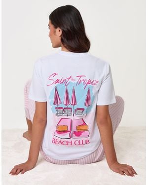 Threadbare Seersucker Saint Tropez Graphic Print Pyjama Set - White