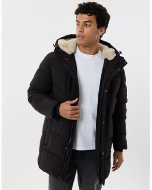 Threadbare Showerproof Padded Jacket With Sherpa Lined Hood - Black