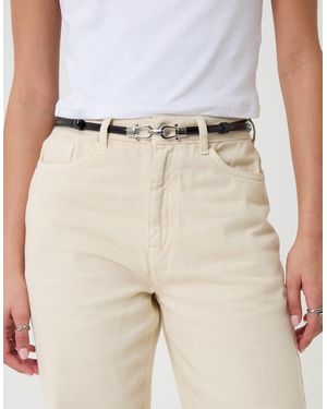 Threadbare Faux Leather Belt With Horsebit Buckle - Natural