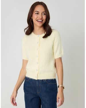 Threadbare Eyelash Knit Short Sleeve Cardigan - White