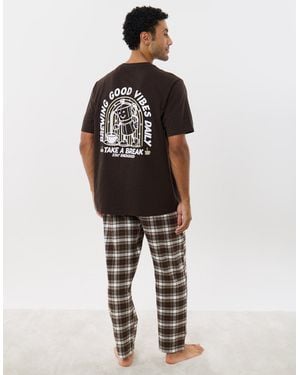 Threadbare Coffee Break Pyjama Set - Brown