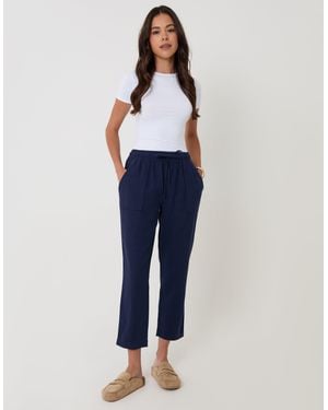 Threadbare Linen Blend Drawstring Trousers - Blue
