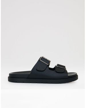 Threadbare Faux Leather Buckle Strap Sandals - Black