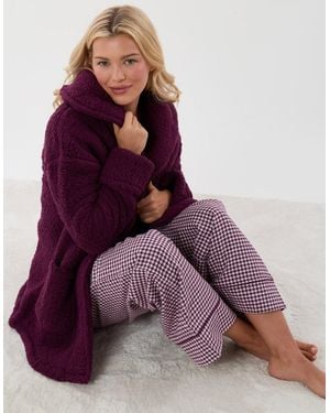 Threadbare Sherpa Fleece Open Dressing Gown - Purple