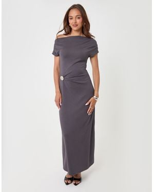Threadbare Off Shoulder Draped Jersey Maxi Dress - Blue
