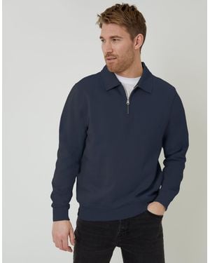 Threadbare Quarter Zip Collared Sweatshirt - Blue