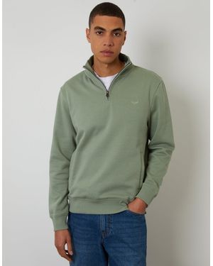 Threadbare The Essential Cotton Rich Quarter Zip Sweatshirt - Green