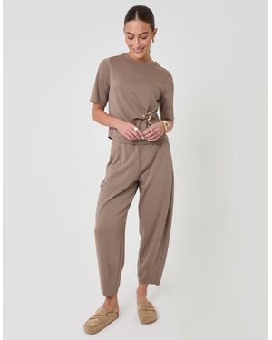 Threadbare Relaxed Fit Knot Detail Top & Barrel Leg Trousers Set - Natural