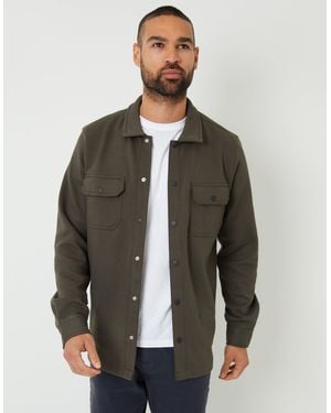Threadbare Pique Popper Fastening Shacket - Brown