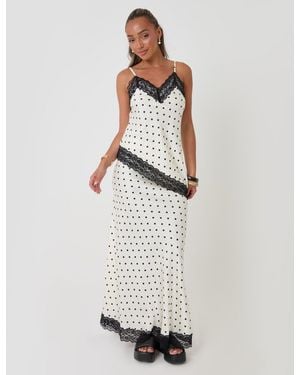 Threadbare Satin Lace Trim Maxi Skirt - White