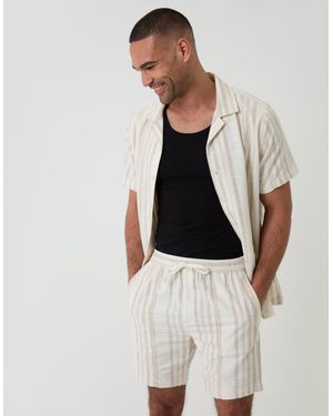 Threadbare Shorter Length Geometric Textured Cotton Shorts - White