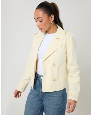 Threadbare Double Breasted Cropped Trench Coat - Natural