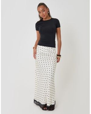 Threadbare Satin Lace Trim Maxi Skirt - White