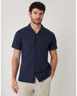Threadbare Linen Cotton Blend Short Sleeve Shirt - Blue