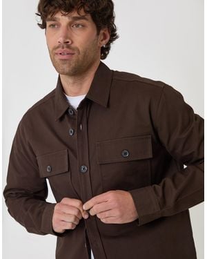 Threadbare Cotton Twill Shacket With Pockets - Brown