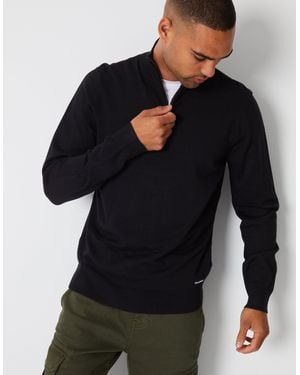 Threadbare Funnel Neck Quarter Zip Knitted Jumper - Black