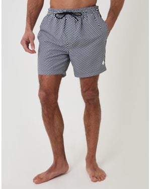 Threadbare Geo Print Contrast Piping Quick Dry Swim Shorts - Blue