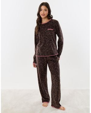 Threadbare Micro Fleece Pyjama Set - Brown