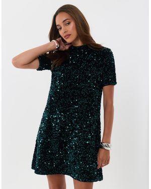 Threadbare Sequin Bow Tie Detail Mini Dress - Black